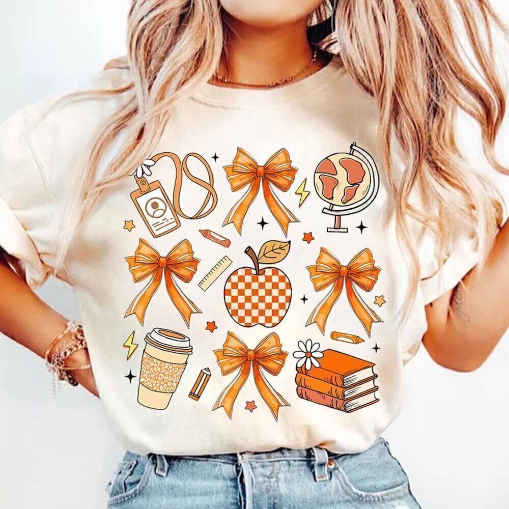 Coquette Teacher Bow Autumn Teach Inspire Aesthetic Graphic T-Shirt